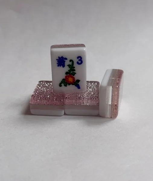 3 Layer Light Pink /Silver Sparkle Mah Jongg tiles Engraved and Hand Painted American set