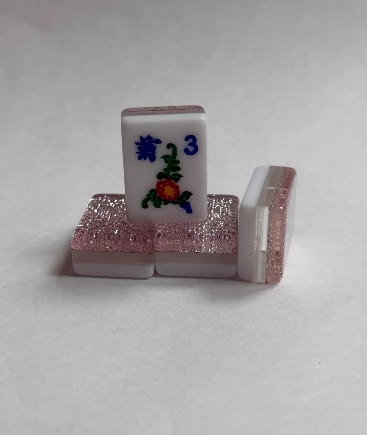 3 Layer Light Pink /Silver Sparkle Mah Jongg tiles Engraved and Hand Painted American set