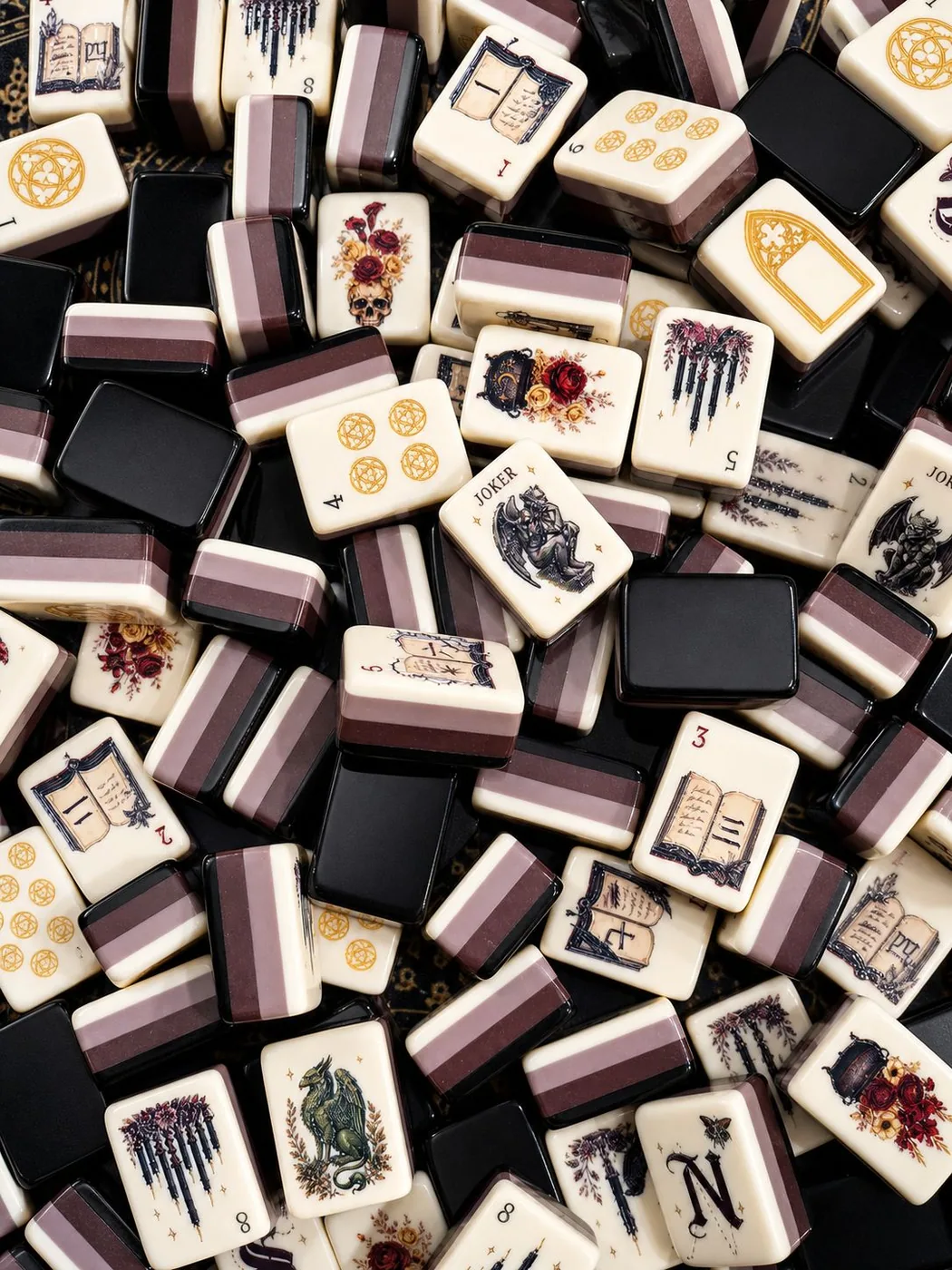 Gothic Hour Mahjong Tiles, with Black Jelly Crossbody Pouch