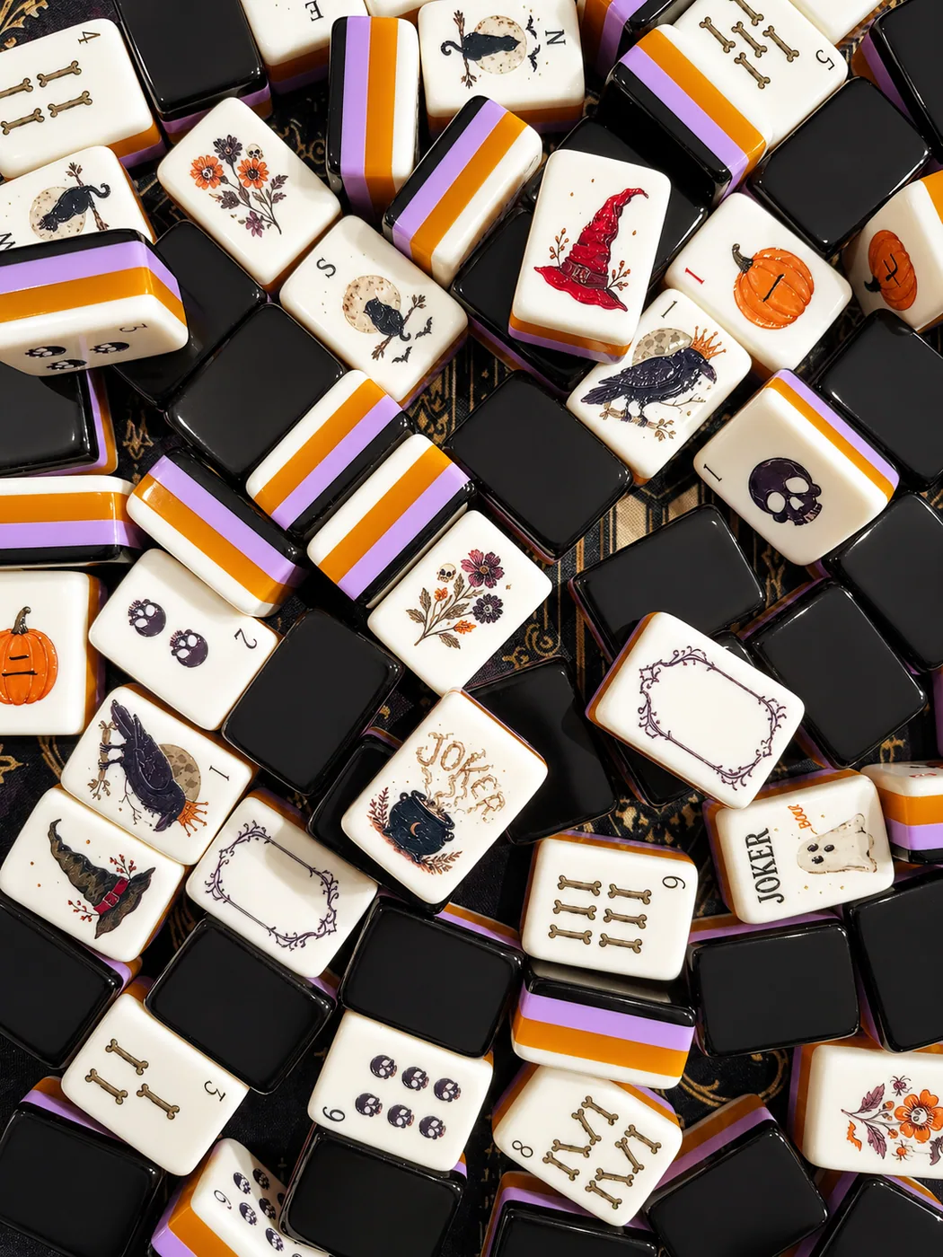 Halloween Mahjong Tiles, with Black Jelly Crossbody Pouch