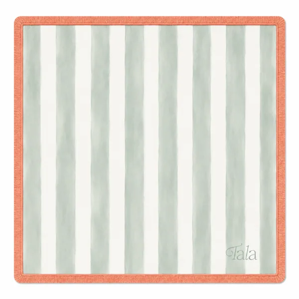 Cabana Mahjong Mat – Sage & Ivory with Cantaloupe Fringe