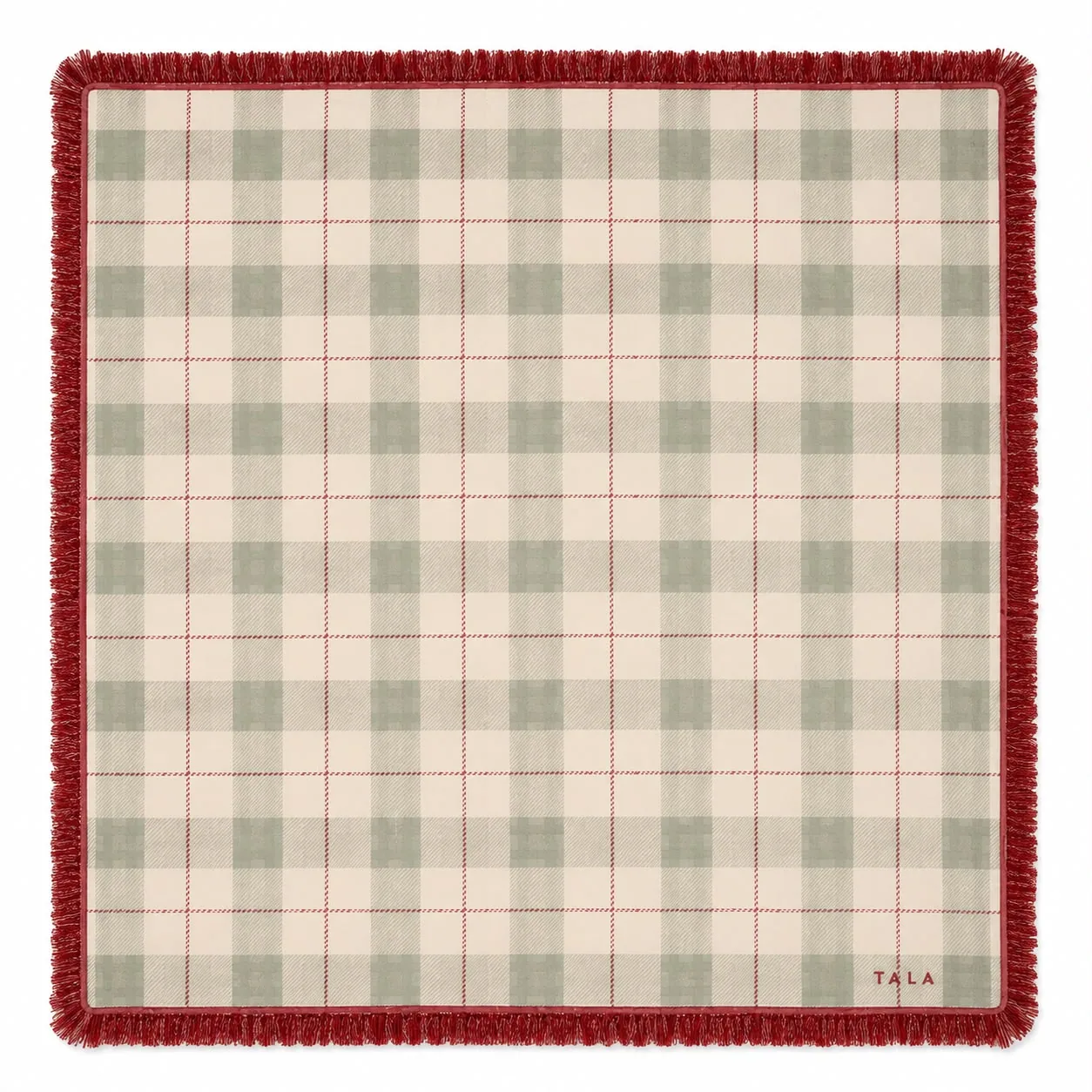 The Carlyle Mahjong Mat - Holiday Plaid with Red Fringe