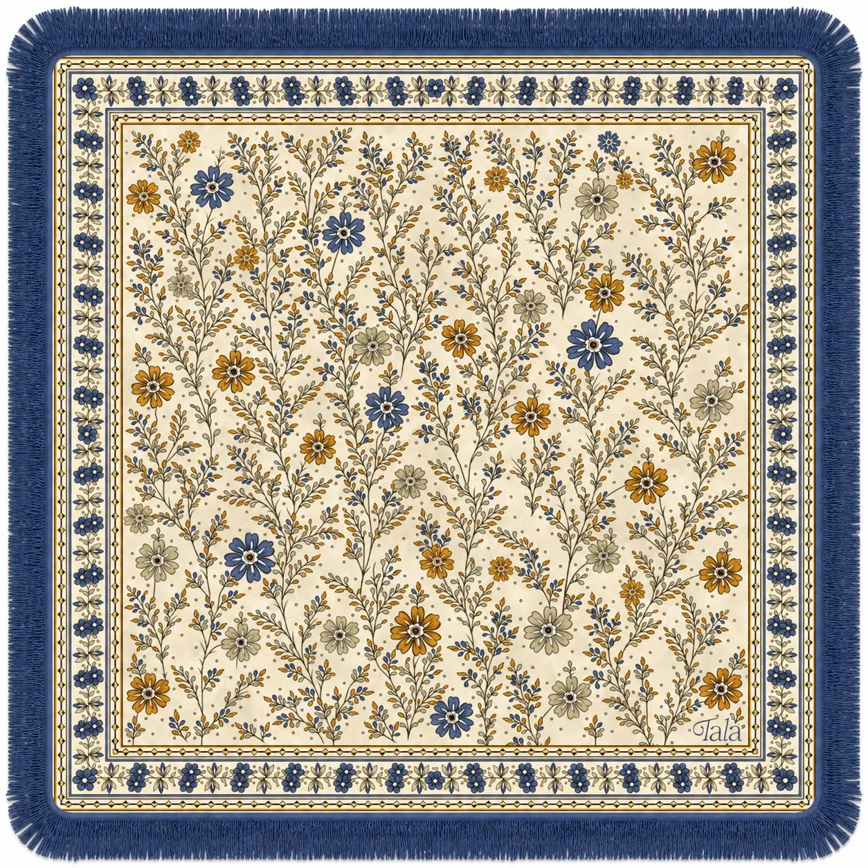 The Montecito Mahjong Mat – Wildflowers with Blue Fringe