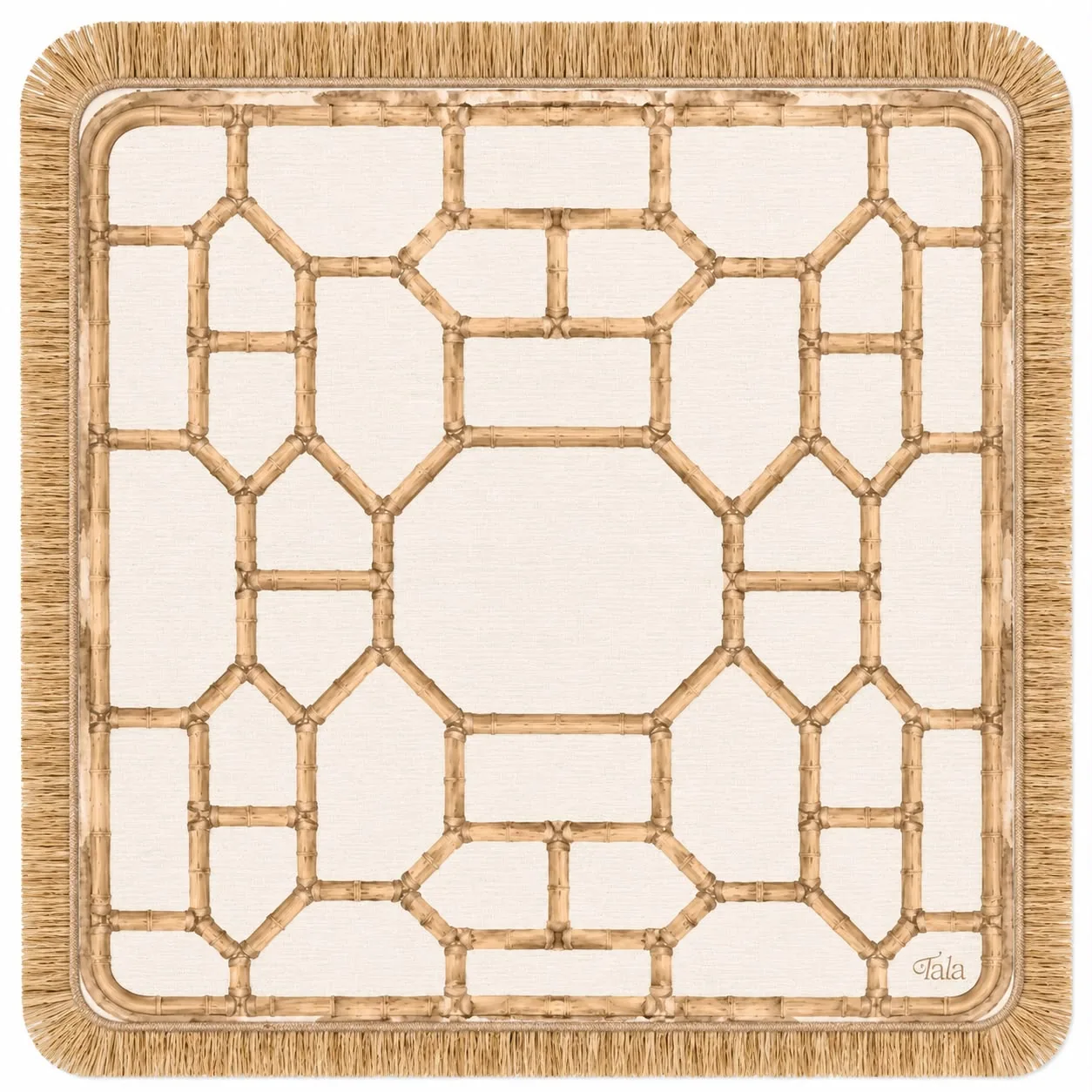 The Veranda Mahjong Mat – Bamboo Neutral with Rattan Fringe