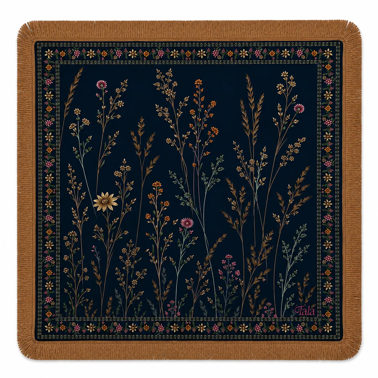 Midnight Wildflowers Mahjong Mat with Suede Fringe