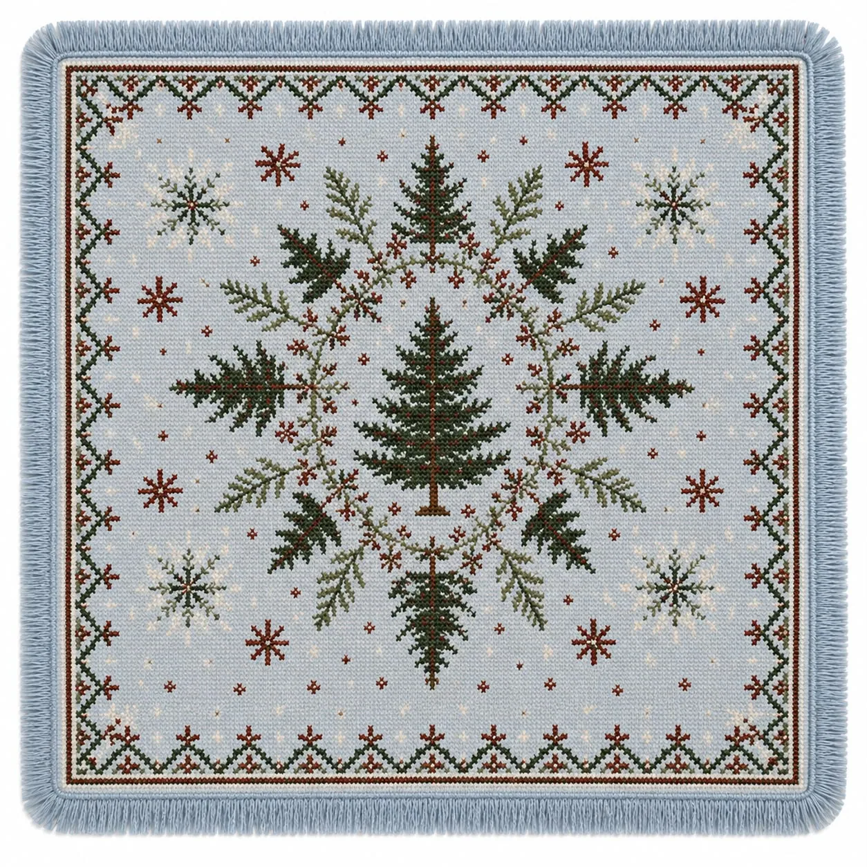 Sweater Weather - Holiday Mahjong Mat with Winter Blue Fringe