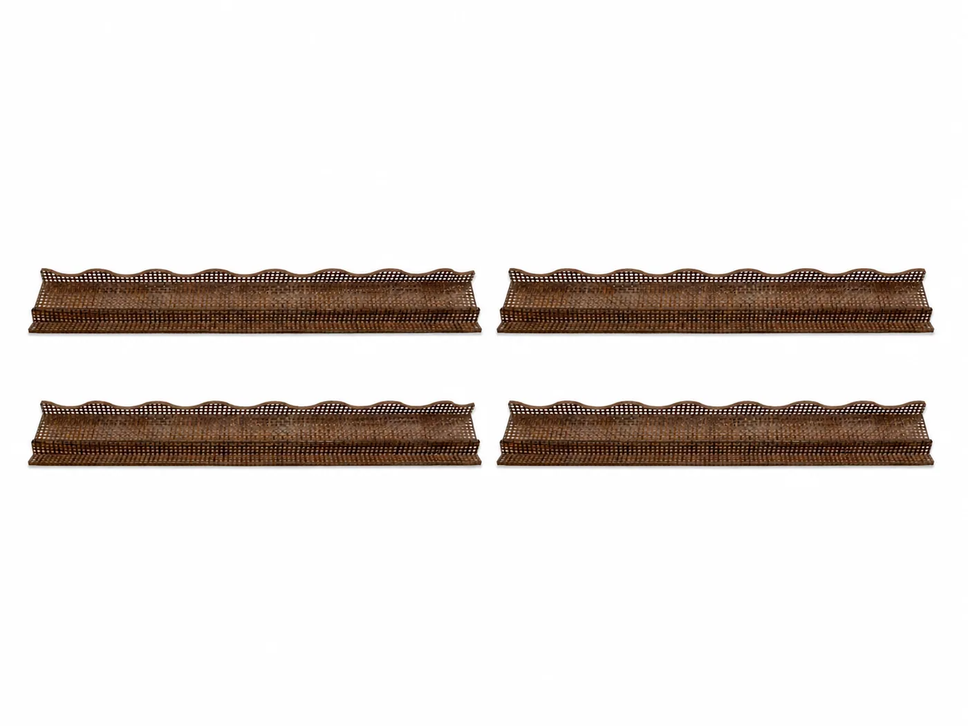 Shoreline Mahjong Rack & Wavy Pusher – Chocolate Woven Rattan (Set of 4)