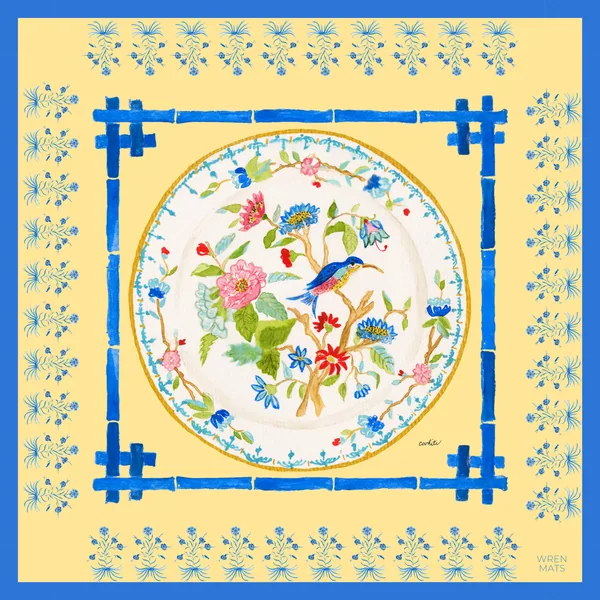 Yellow and Bird Bam Mat