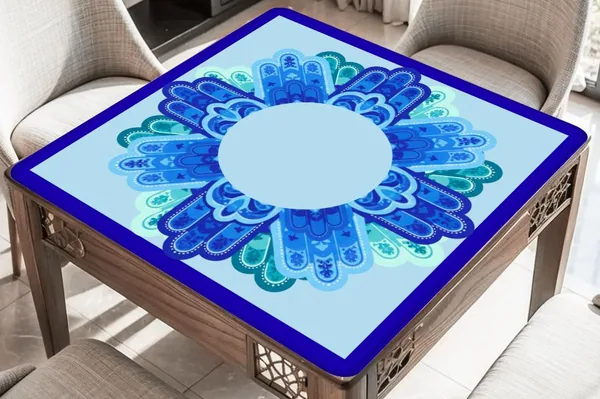 Blue Hamsa Open Middle Mahjong Mat