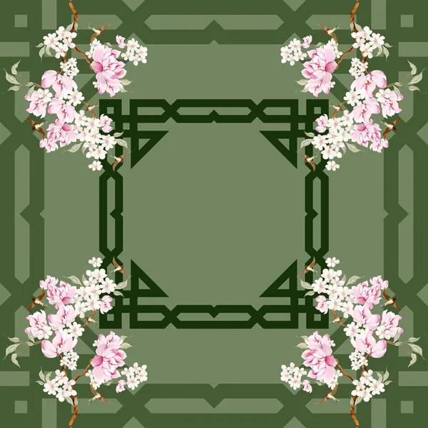 Green Bamboo Blossoms Mahjong Mat