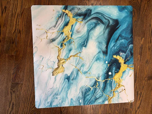 Teal Marble with Gold Splash Mahjong Mat