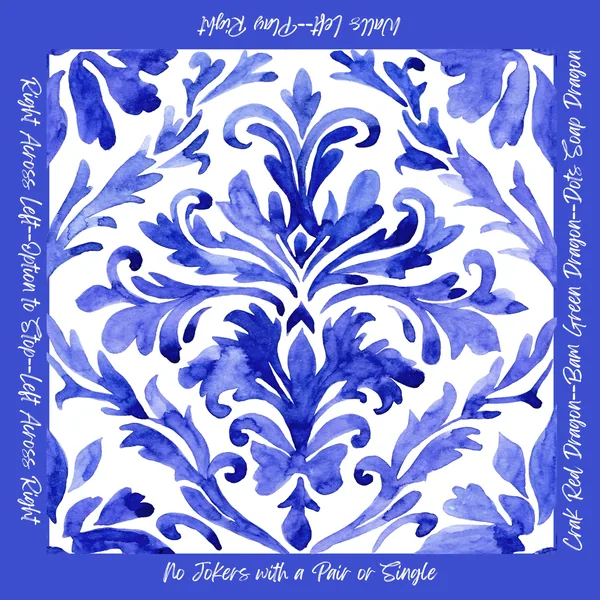 Deep Blue Floral Mahjong Mat with instructions