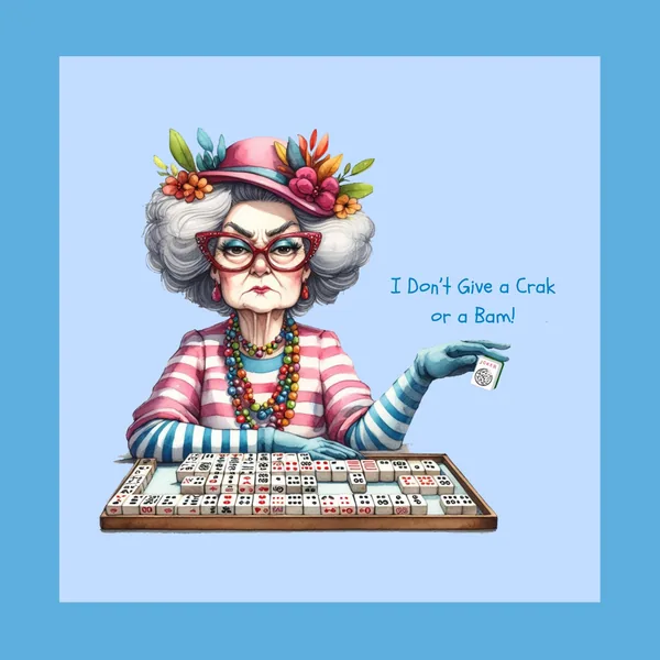 Old Lady Funny Mahjong Mat with Border