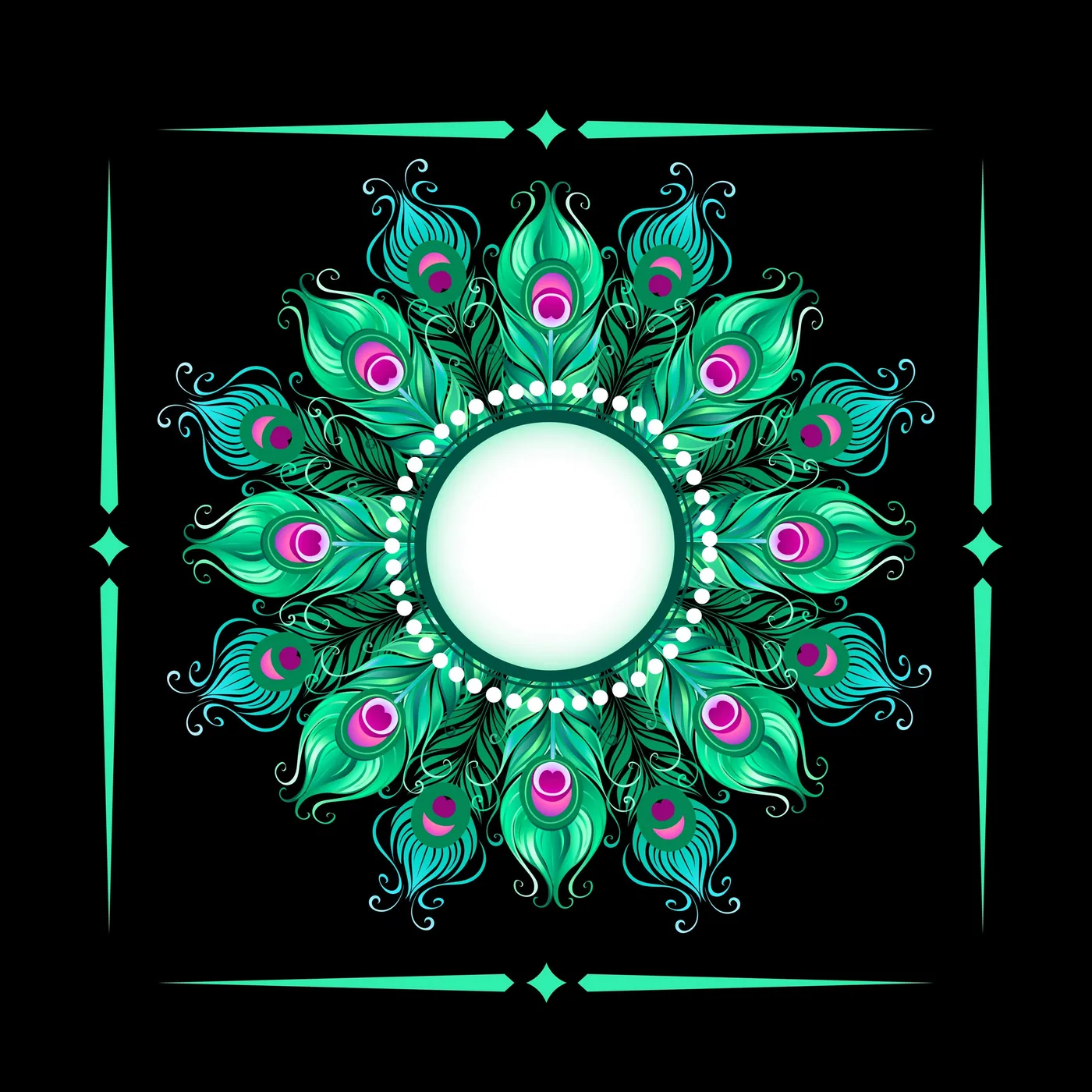 Black Peacock Circle Neoprene Mat