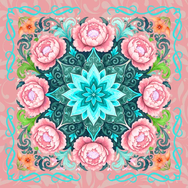Mandala Peonies Burst Neoprene Mahjong Mat