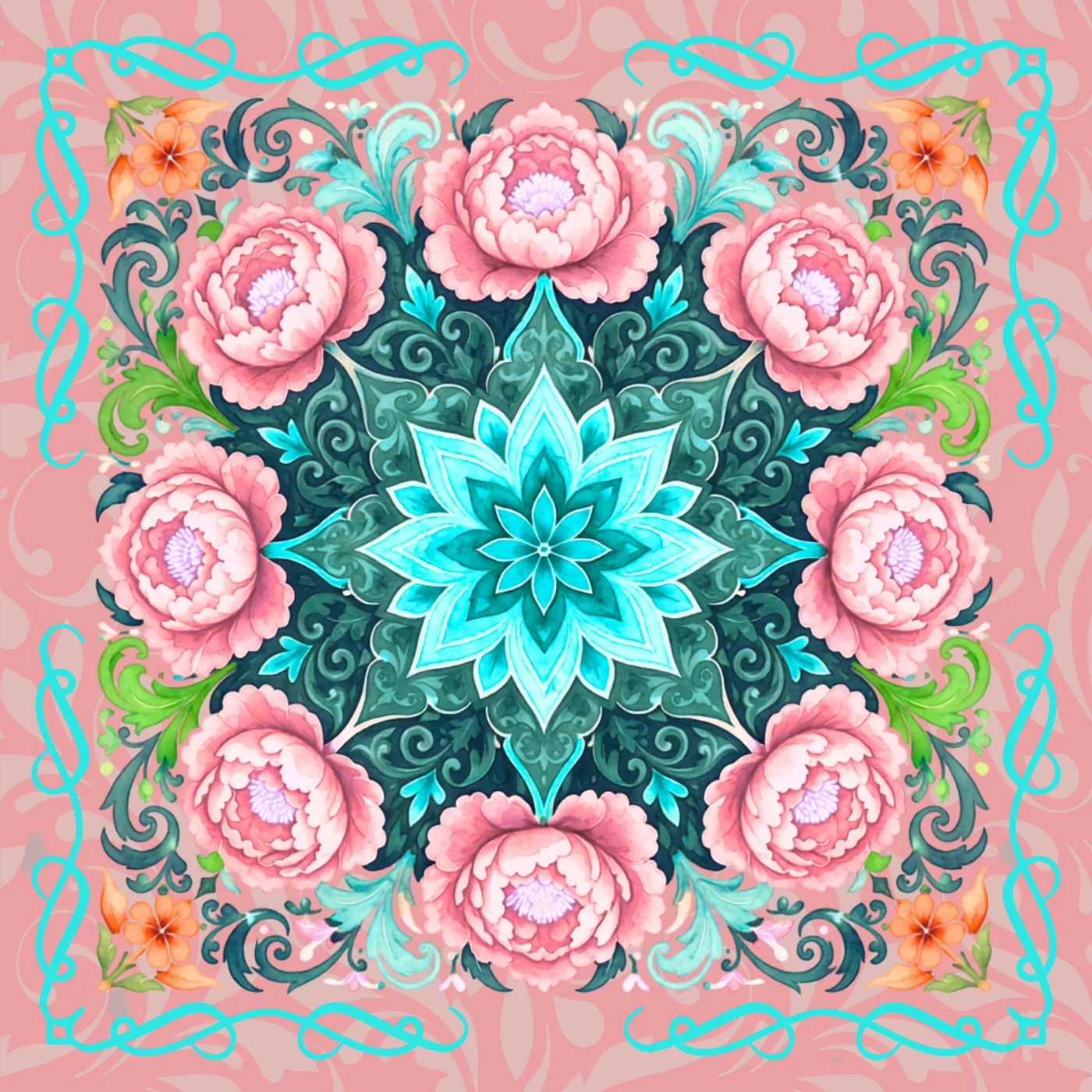 Mandala Peonies Burst Neoprene Mahjong Mat