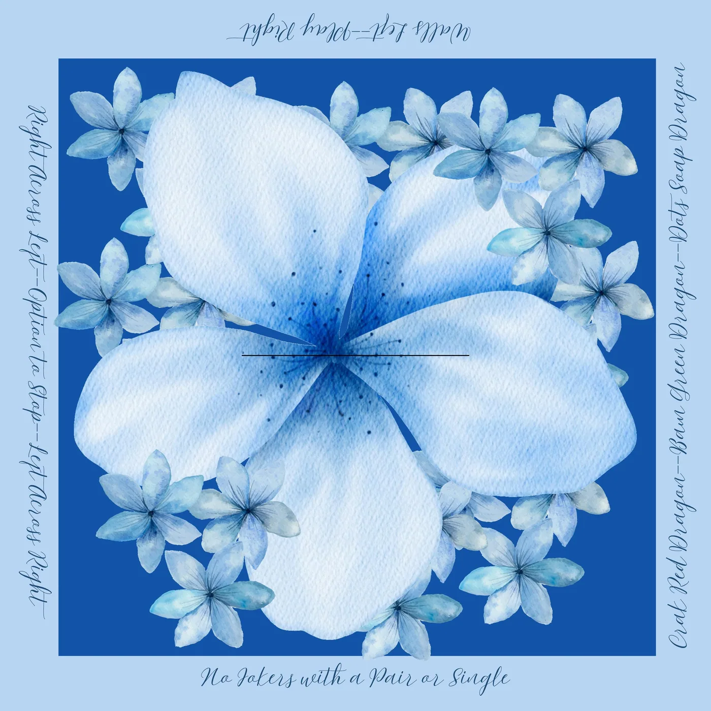 Blue Flowers Mahjong Mat with Instructions