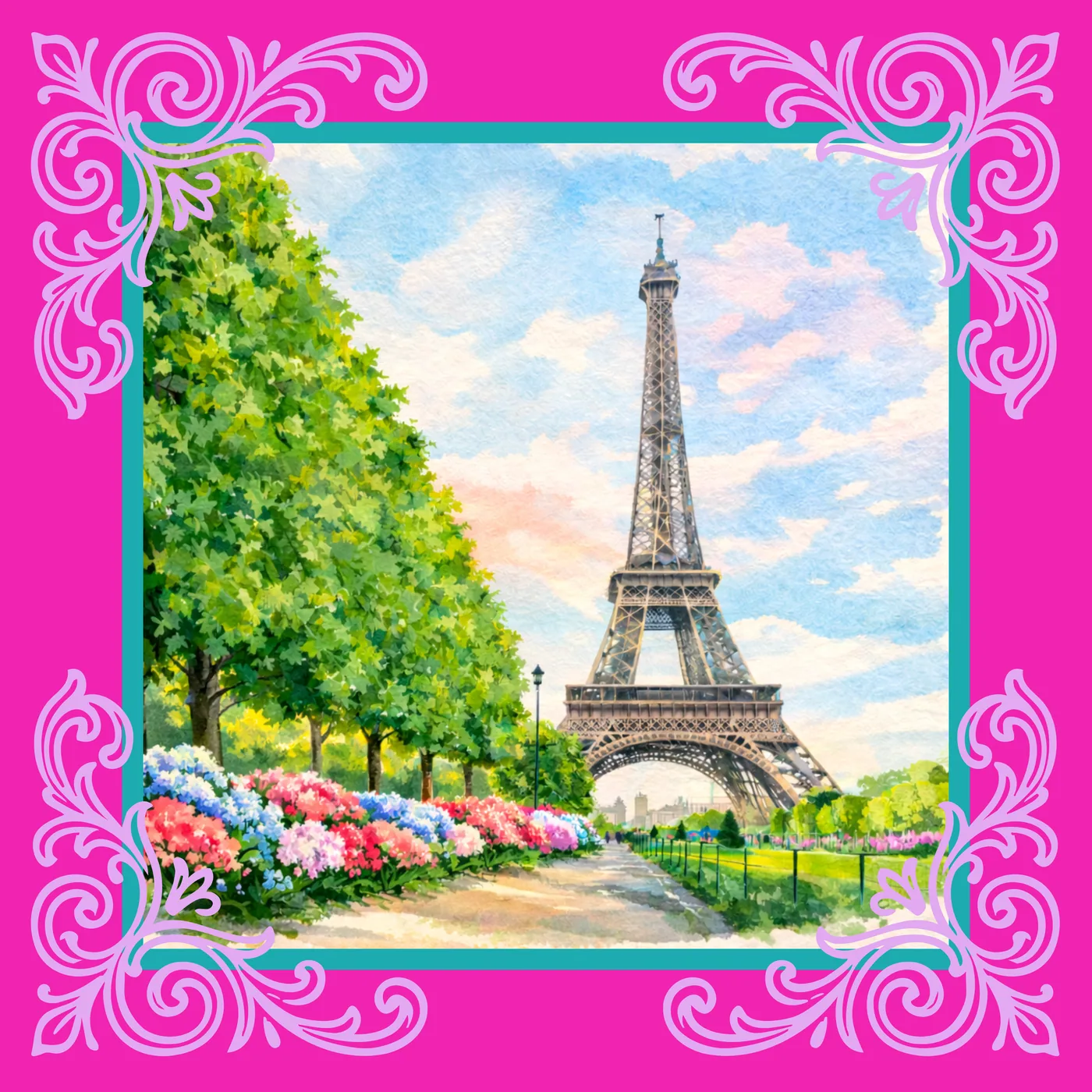 Pink Paris Watercolor Neoprene Mahjong Mat