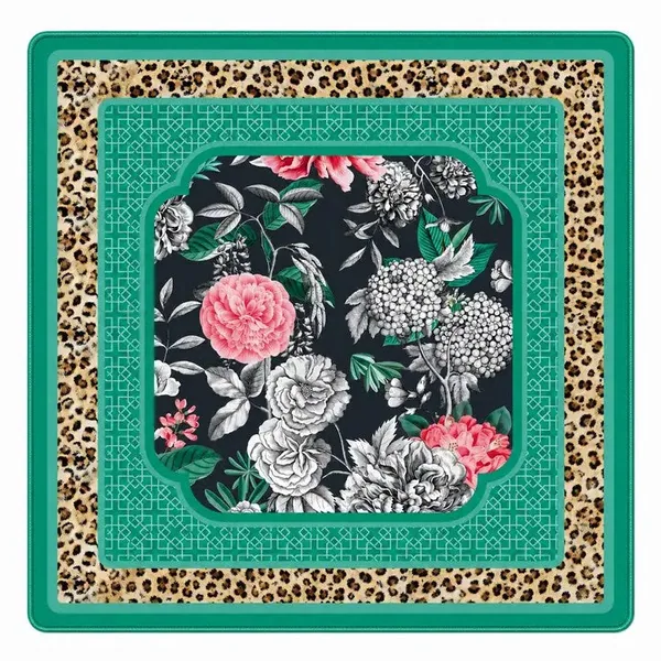 Emerald Leopard in Bloom Premium Padded Mahjong Mat – 33"