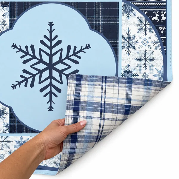 Snowflake Reindeer Lodge Double-Sided Leatherette Mahjong Mat – 31.5"