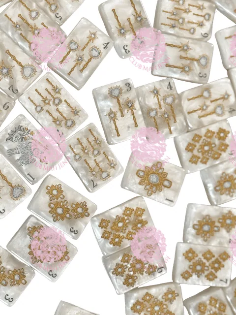 D'or White Mother of Pearl Mah Jong Set - Silver & Gold RETIRED