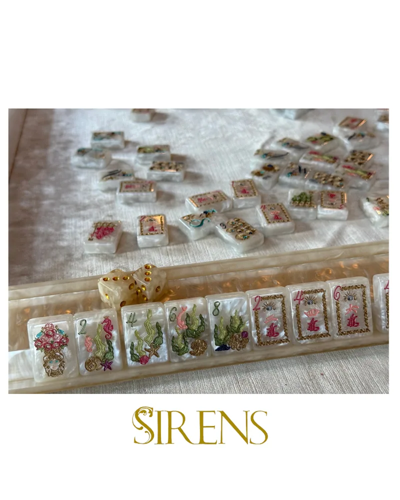 Sirens Mother of Pearl Mah Jong Set - 3rd Fulfillment PRE-ORDER EARLIEST ESTIMATED DELIVERY March 2027 All Pre-Orders are Final Sale No Cancellations or Refunds ©2023 Club Mah Jenn