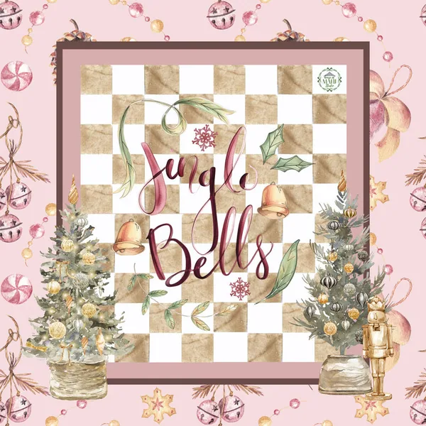 Jingle Bells CHECK Mahjong Mat 33" x 33" (ships rolled)