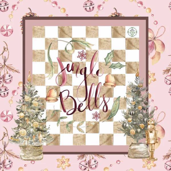 Jingle Bells CHECK Mahjong Mat 33" x 33"