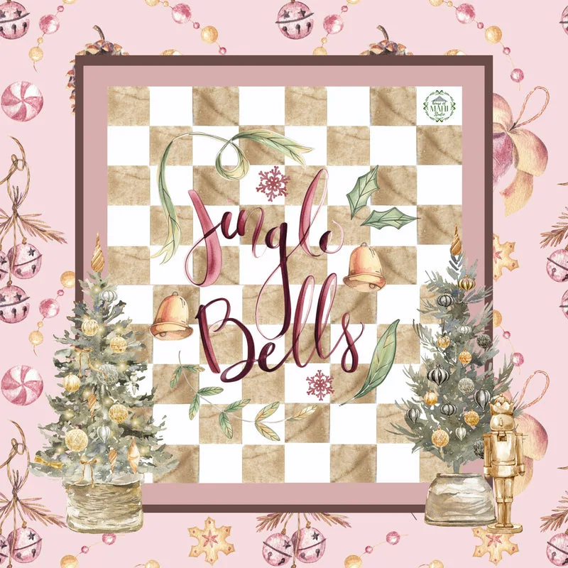 Jingle Bells CHECK Mahjong Mat 33" x 33" (ships rolled)