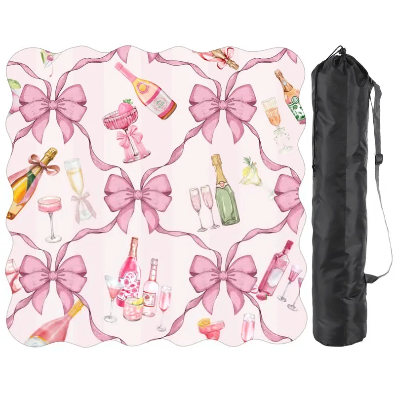 Bows & Bubbly Scalloped Mahjong Mat 31.5"x31.5" (Ship Rolled up)