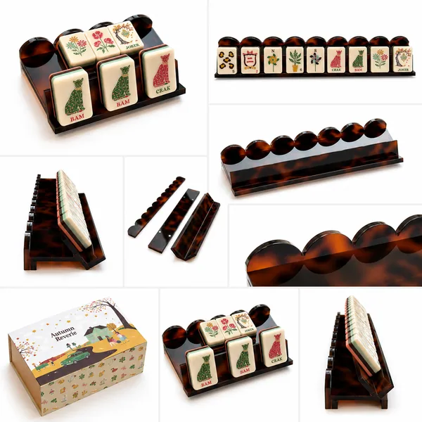 THE MM Tortoise Scalloped Mahjong Rack & Pusher 20 in.