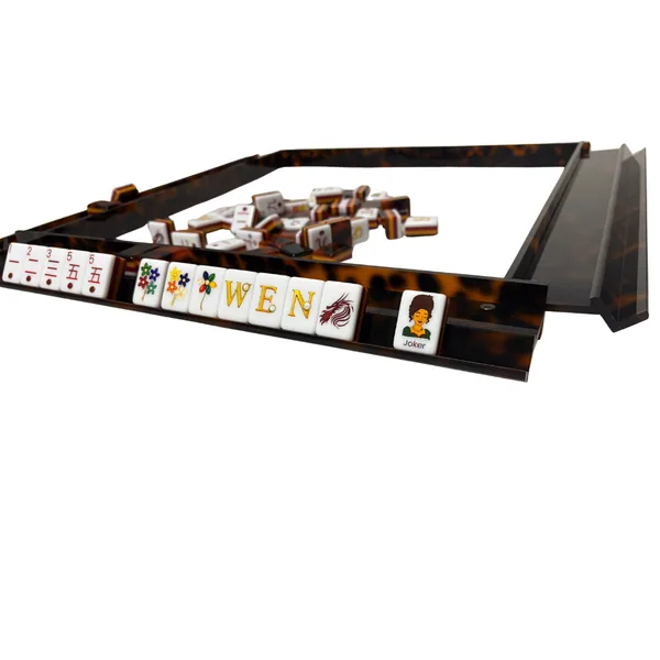 Luxury Handmade Tortoise Shell Acrylic Mahjong Racks and Pushers Set of 4