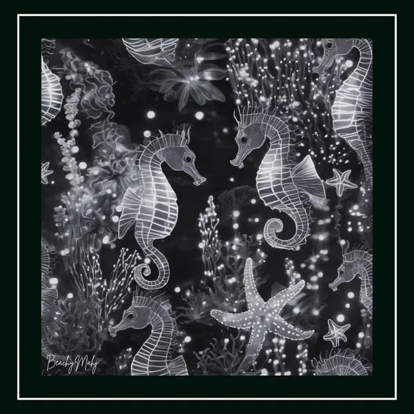 Mahjong Mat - Seahorse Black and White by Beachy Mahj