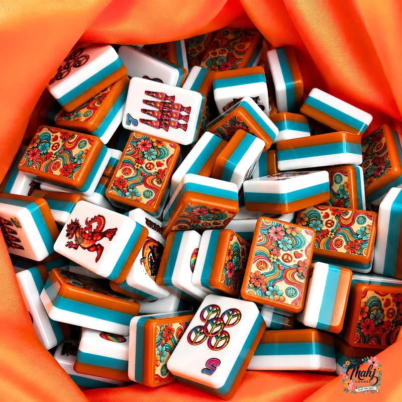 1960s Retro Mahjong Tiles With Groovy Atomic Cats
