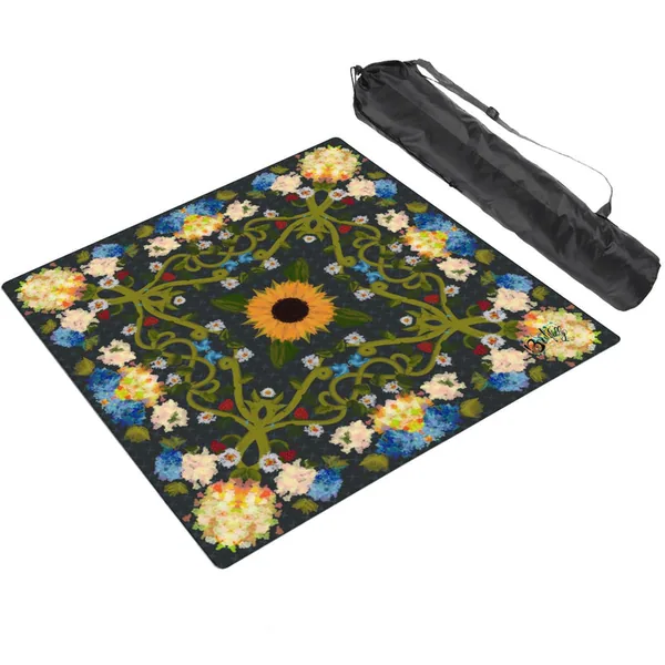 Mahjong Mat Sleek Surface Blue Sunflower