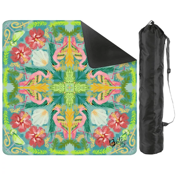 Summer Flamingo on Green Mahjong Mat 31.5"x31.5" (Ship Rolled up)