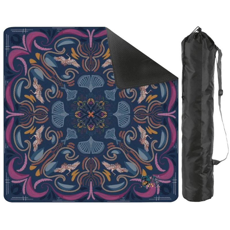 Stitched Heron-Navy Mini Travel Mahjong Mat 20.9"x20.9" (Ship Rolled up)