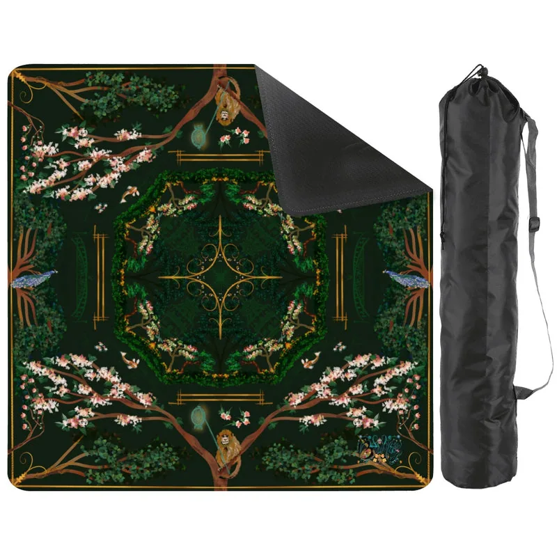 Chinoiserie in Deep Forest GreenMahjong Mat 31.5"x31.5" (Ship Rolled up)
