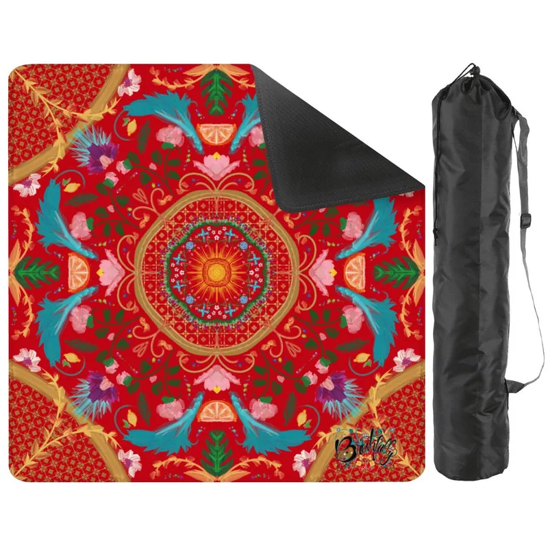 Summer design on red- Mini travel Mahjong Mat 20.9"x20.9" (Ship Rolled up)
