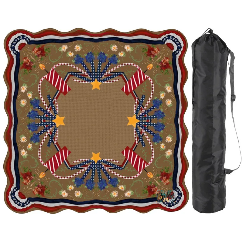 Scalloped Retro Patriotic Mahjong Mat 31.5"x31.5" (Ship Rolled up)