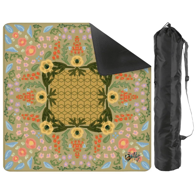 Mini Travel Mahjong Mat- Grandma’s China on khaki 20.9"x20.9" (Ship Rolled up)