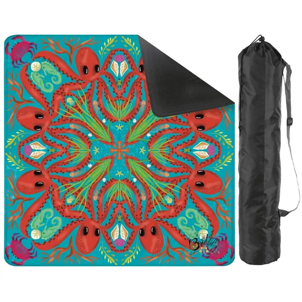 Octopus-Red on Teal Mahjong Mat 31.5"x31.5" (Ship Rolled up)