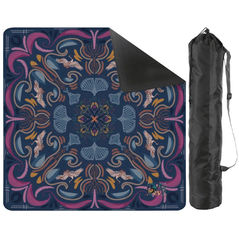 Stitched Herons on Navy- Mahjong Mat 31.5"x31.5" (Ship Rolled up)