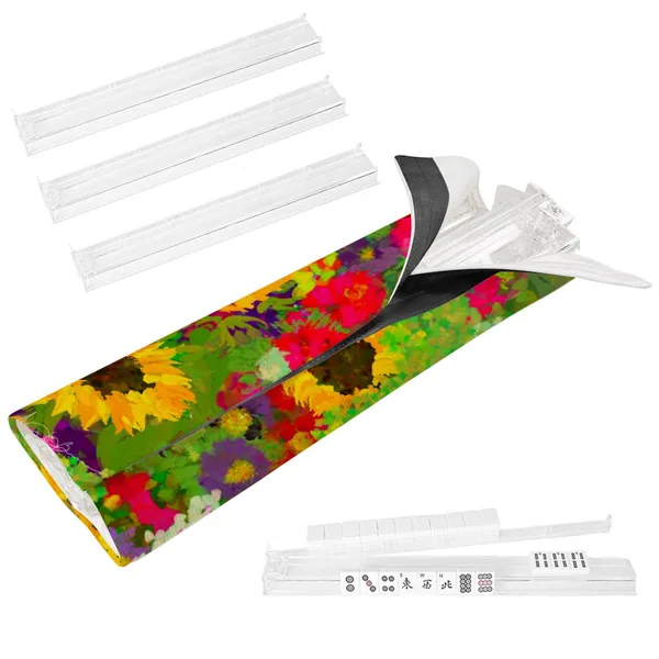 Painted florals with sunflowers 4 Mahjong Tile Pusher Racks with Bag