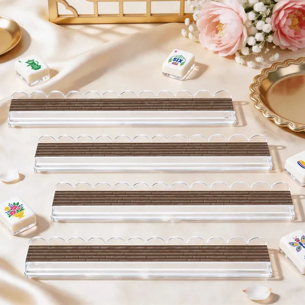 Extended Mahjong Rack Set of 4 Scalloped Magnetic Tile Pusher — Bamboo
