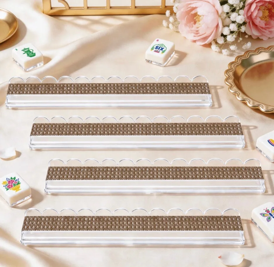 Extended Mahjong Rack Set of 4 Scalloped Magnetic Tile Pusher — Classic Cane