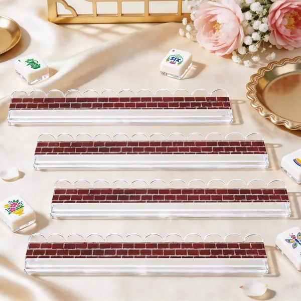 Extended Mahjong Rack Set of 4 Scalloped Magnetic Tile Pusher — Brick Wall