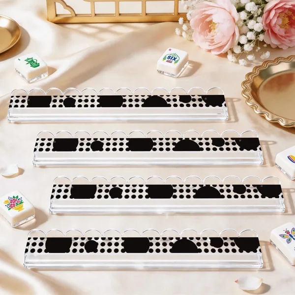 Extended Mahjong Rack Set of 4 Scalloped Magnetic Tile Pusher — Black dot