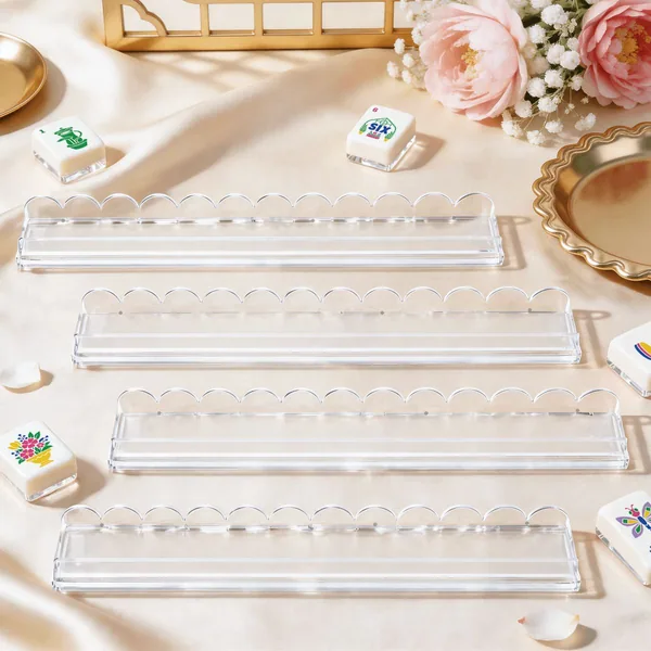 Extended Mahjong Rack Set of 4 Scalloped Magnetic Tile Pusher — All Clear