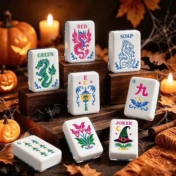 Dragon's Coven Halloween Mahjong Tiles with Batty
